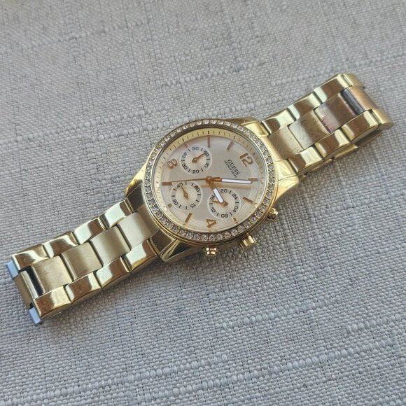 Guess Women Wristwatch Crystals Accent Bezel Gold Tone Multi Function Watch - Picture 8 of 12